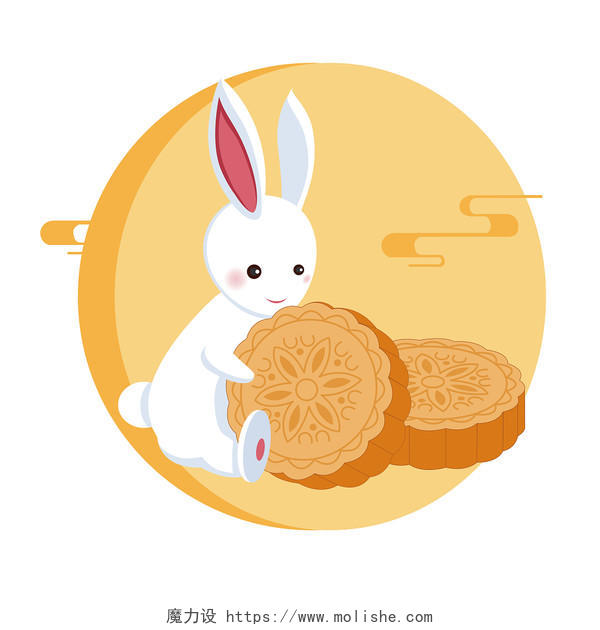 中秋节卡通手绘可爱兔子月饼免抠矢量eps素材中秋节兔子